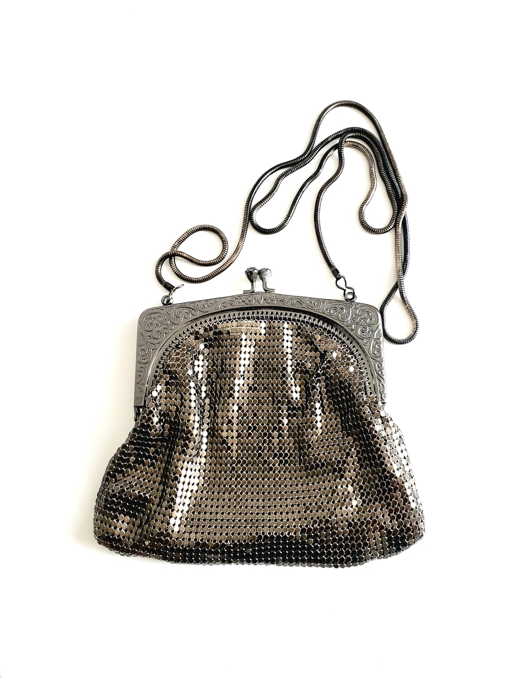 Shimmering Silver Mesh Evening Clutch with Chain Strap
